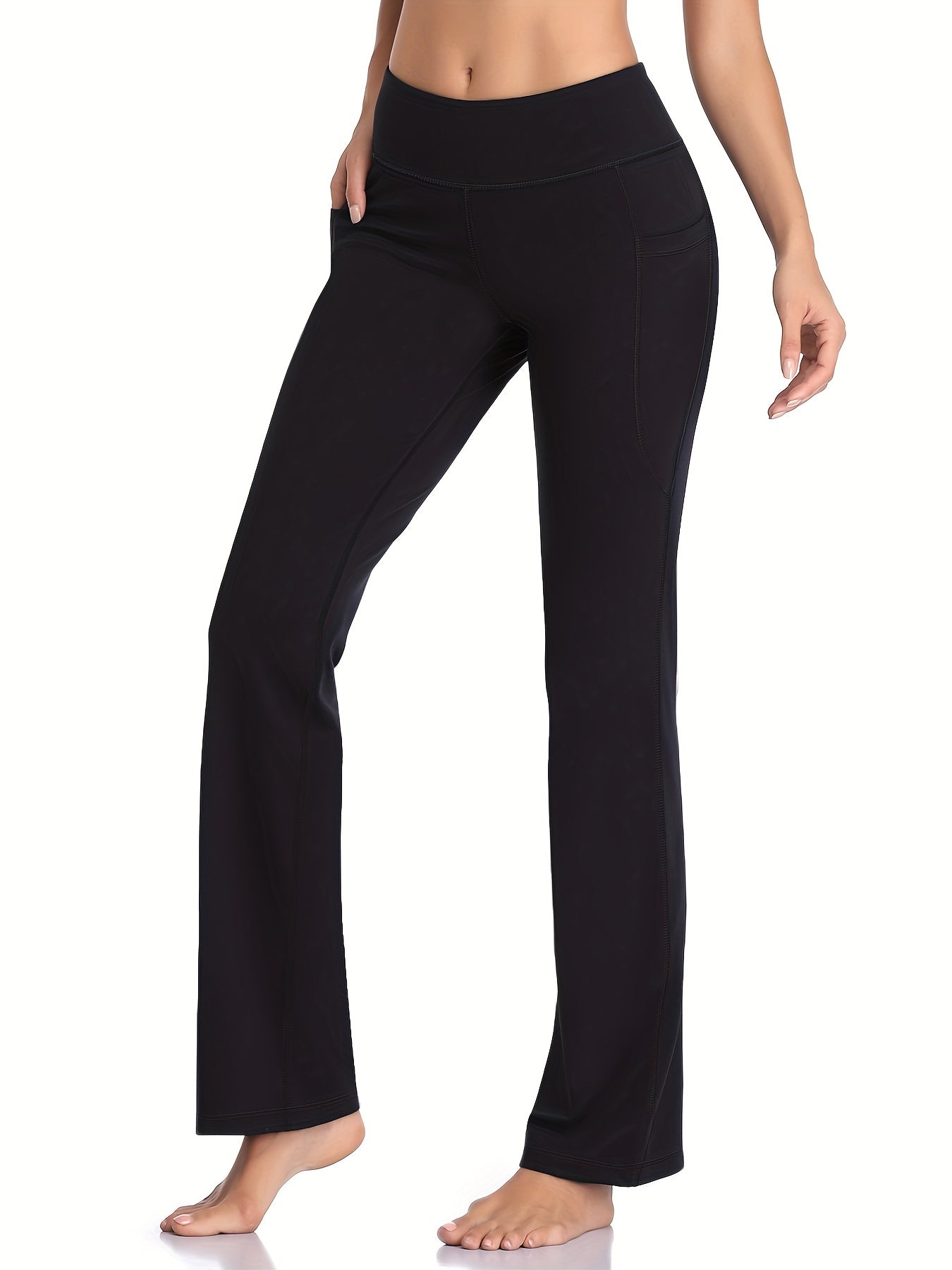 Women's Long Bootleg Flare Yoga Pants With Pocket High Waisted