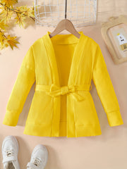Toddler Girls Ribbed Knit Cardigan with Lace Up Waist