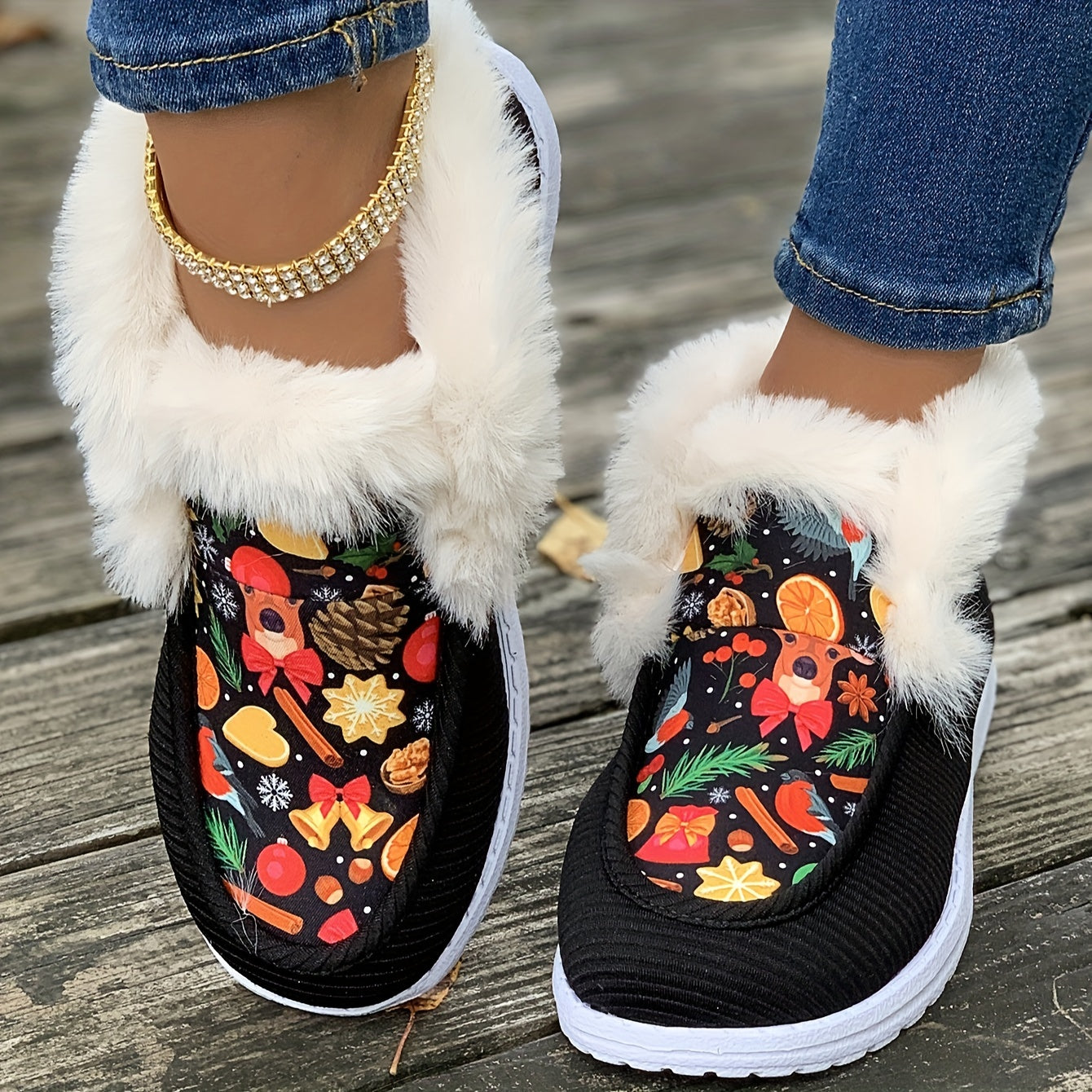Christmas Elements Print Non slip Snow Shoes Warm Travel Walking Shoes