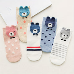 5 Pairs Cartoon Bear Print Socks Women's Stockings