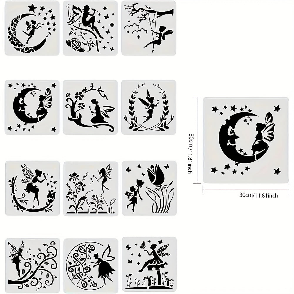 12pcs Large Plastic Reusable Stencils for Painting on Fabric Canvas Floor Wood