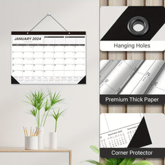 12-Month Wall Calendar 43x30 Twin Wire Binding Thick Paper Julian Dates