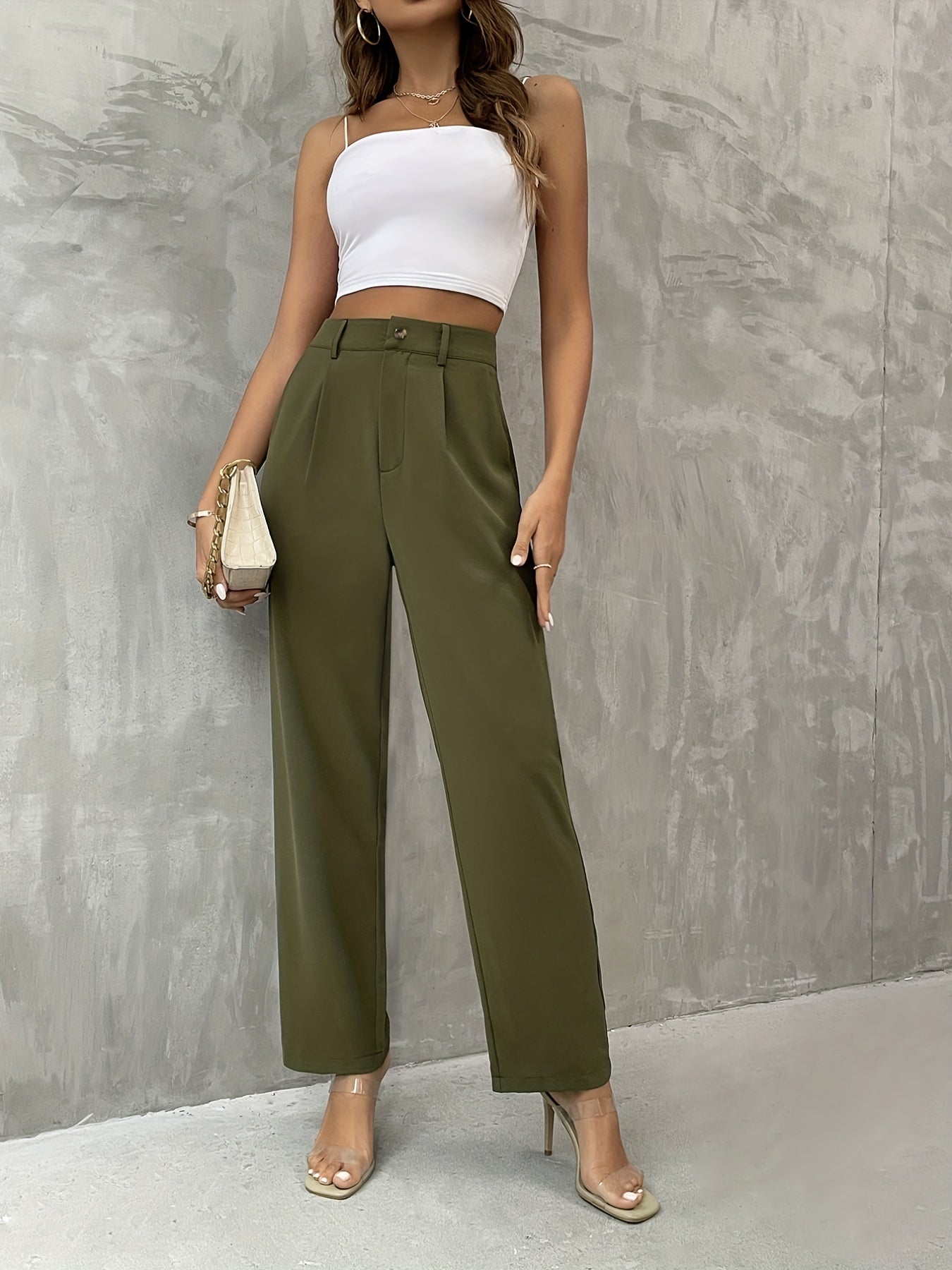 High Waist Solid Tailored Pants Ruched Versatile Pants