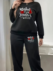 Women's Plus Christmas Tree Print Fleece Pullover & Joggers Set