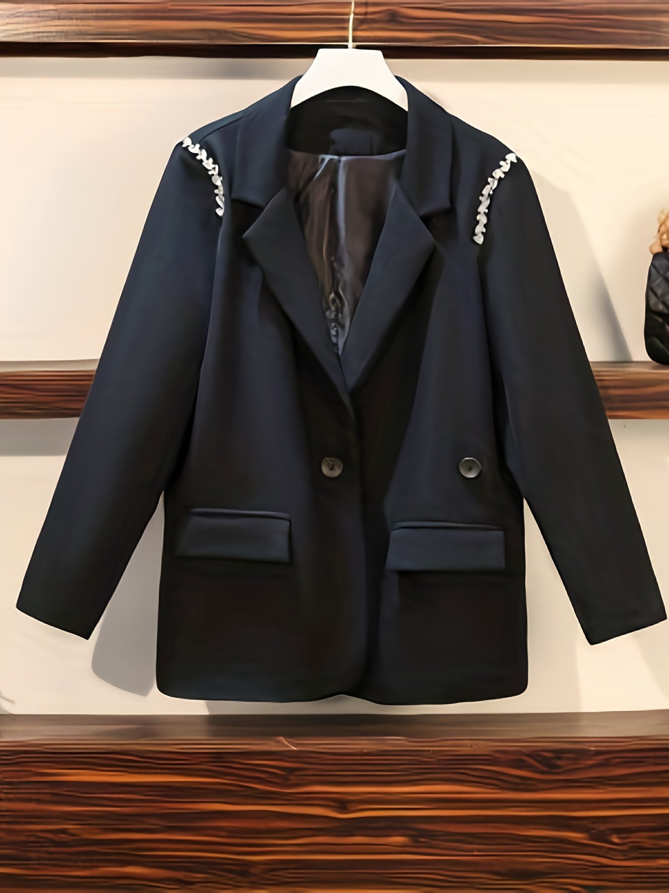 Rhinestone Lapel Collar Slim Fit Blazer