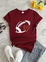 Football Heart Graphic Sports T-shirt Workout Top