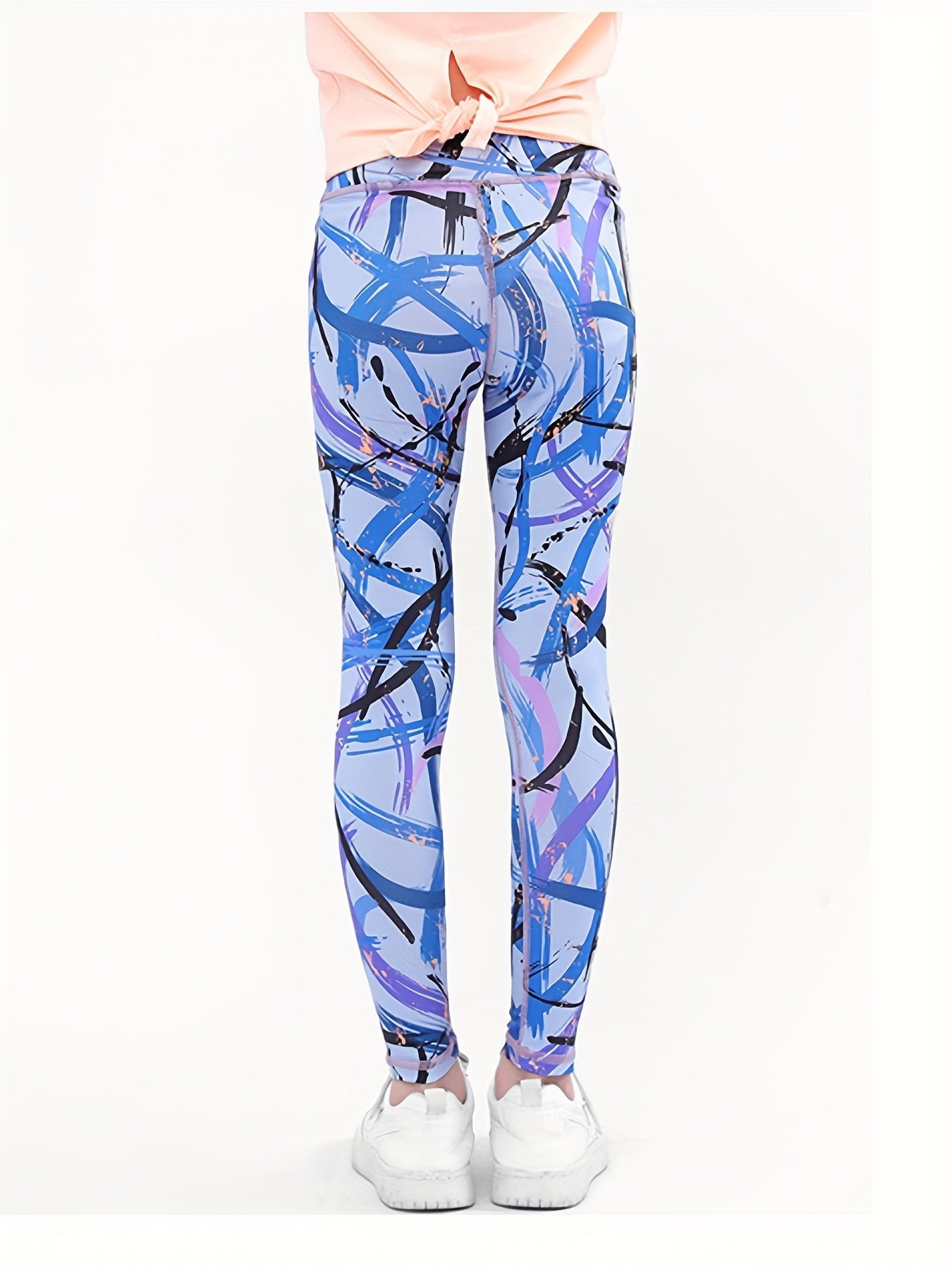 Girls Abstract Graphic Athletic Leggings Elastic Waist Yoga Pants