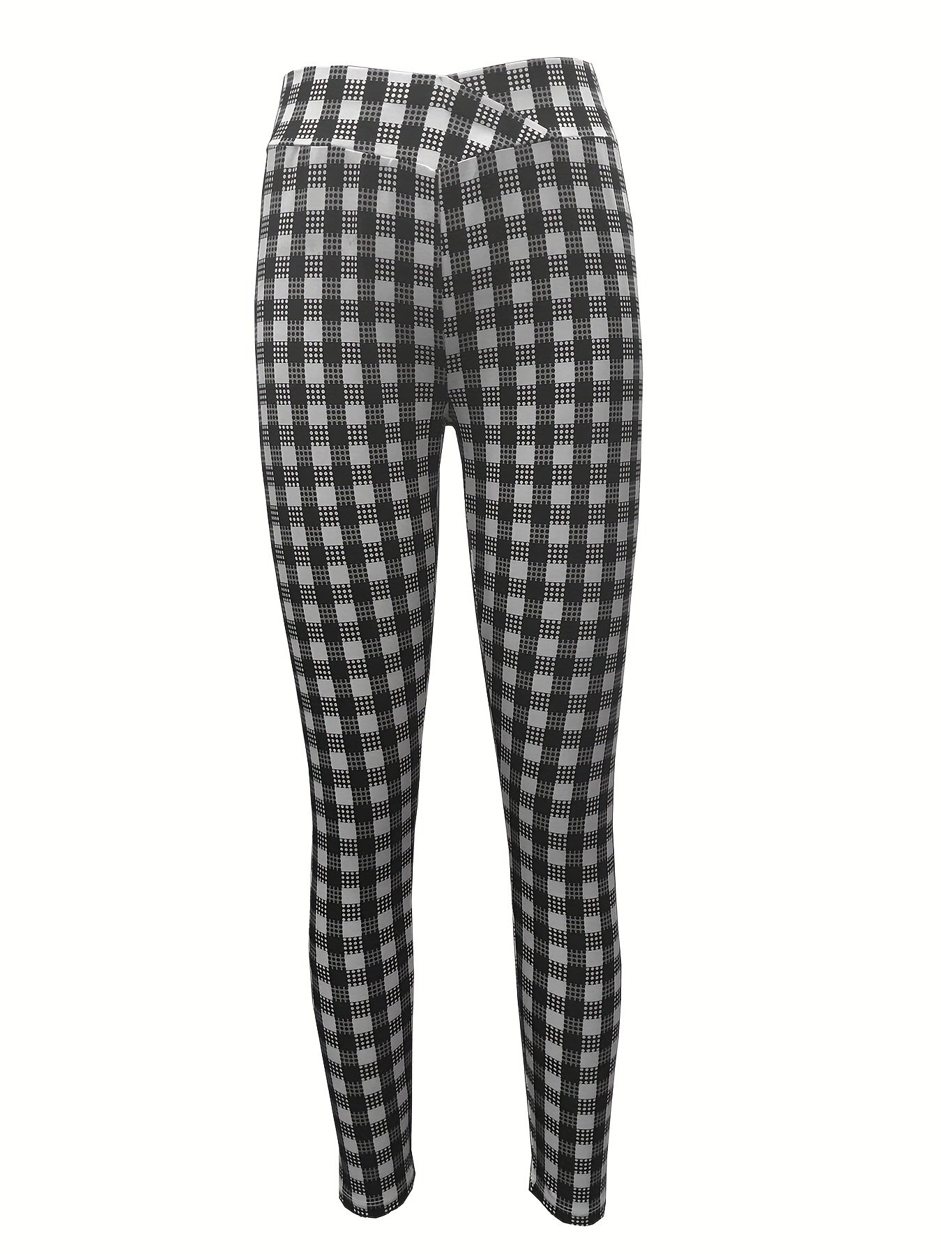 Plaid Print High Waist Pants Casual Skinny Pants