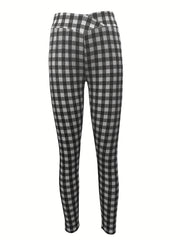Plaid Print High Waist Pants Casual Skinny Pants