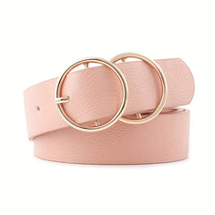 Double Ring Buckle Vintage Belt Solid PU Leather Waistband for Women