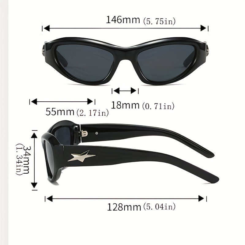 Cat Eye Sunglasses Y2K Wrap Around Star Decor UV Blocking