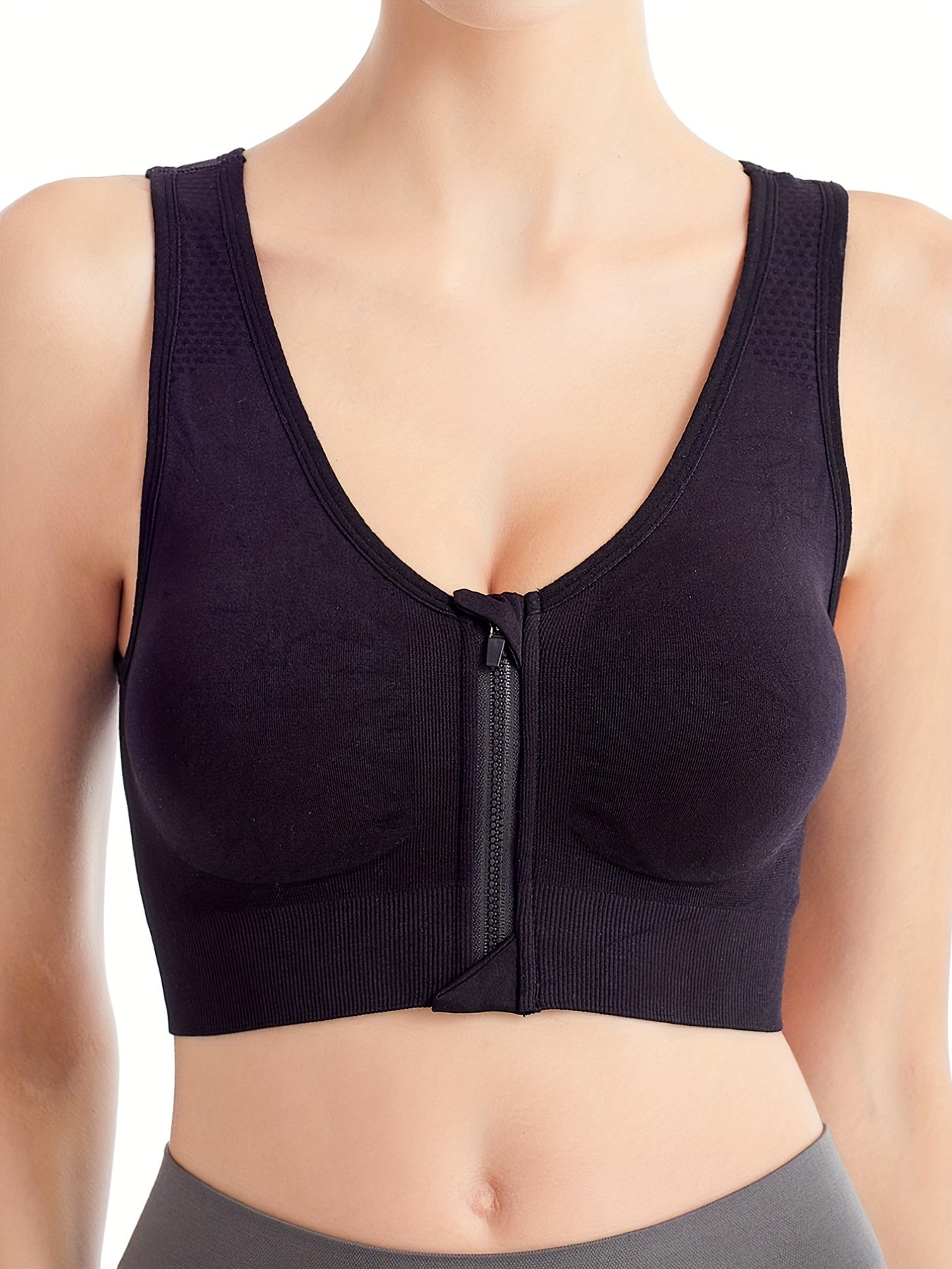 3 Front Zip Sports Bras Breathable Running Racer Back Bra