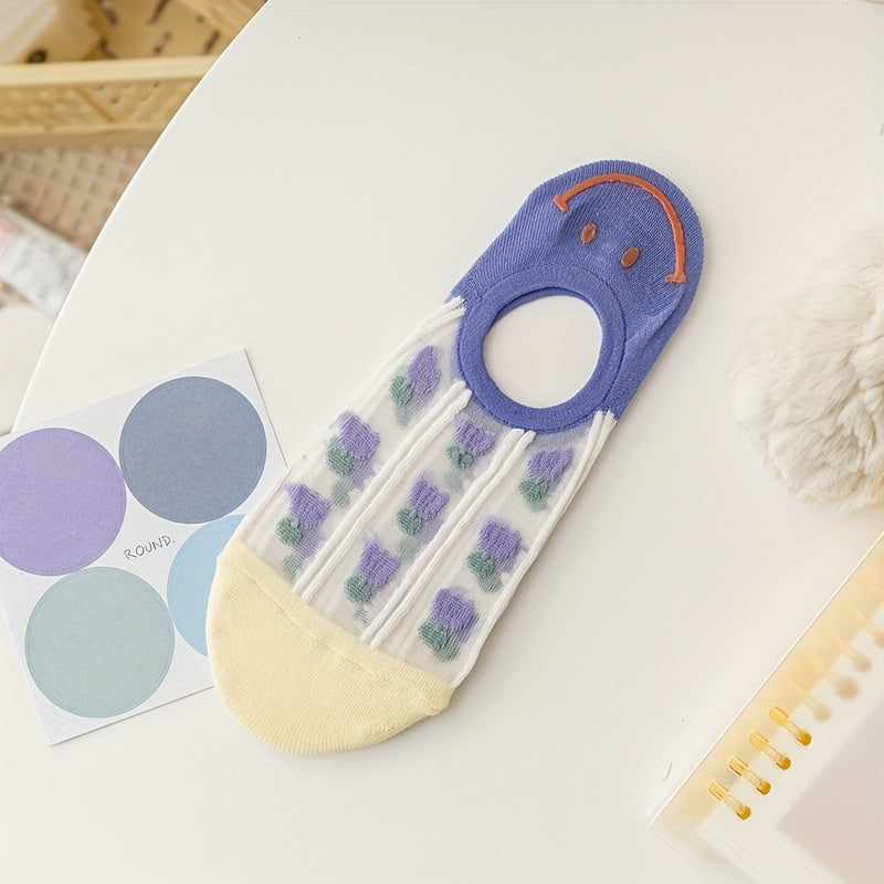 Girls Flower Silk Boat Socks Breathable Comfy Invisible Socks for Summer Kids