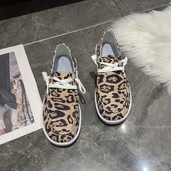 Leopard Print Low Flat Walking Shoes For Women