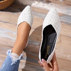 Women's Tweed Ballet Flats Soft Sole Slip On Shoes