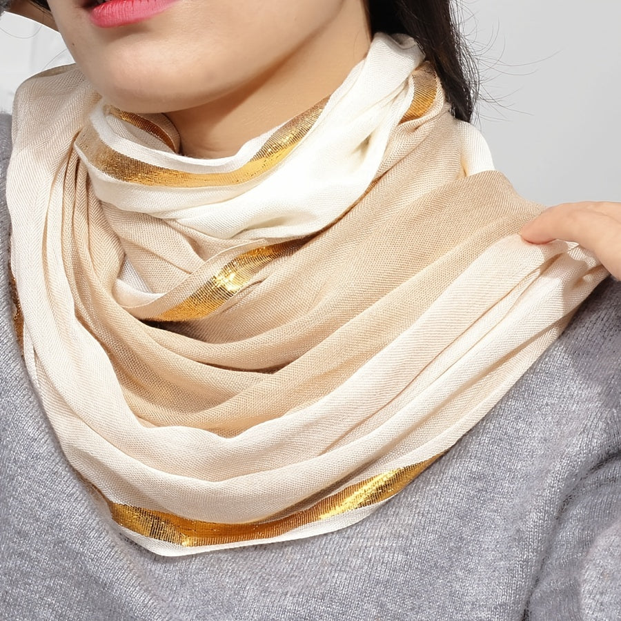 Rayon Casual Scarf Solid Golden & Silver Stripe Tassel Headwrap