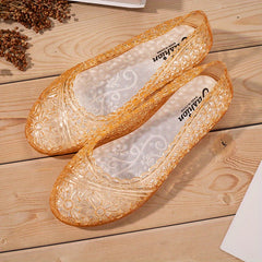 Women's Jelly Flat Sandals Hollow Out Slip On Soft Sole Shoes