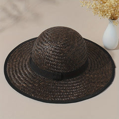 Vintage Dark Brown Crochet Sun Hat Wide Brim UV Protection Boonie Fisherman Cap