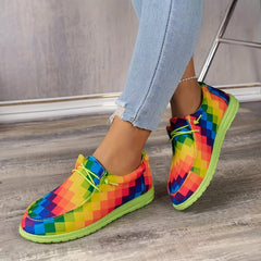 Women's Rainbow Argyle Boat Shoes Lightweight Flats