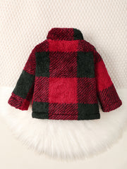 Boys Plaid Print Furry Coat Thermal Jacket