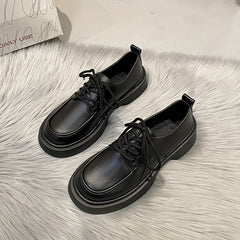 Women's Chunky Heel Loafers Round Toe Lace Up Low Top Shoes