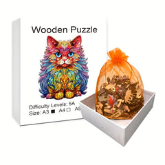 Colorful Cat Puzzle Irregular Animal Shape Wooden Puzzle