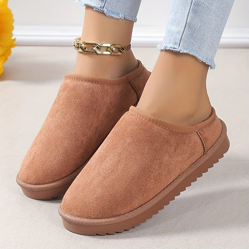 Women's Plush Inner Warm Half Slippers Non-slip Slip On Shoes