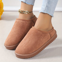 Women's Plush Inner Warm Half Slippers Non-slip Slip On Shoes