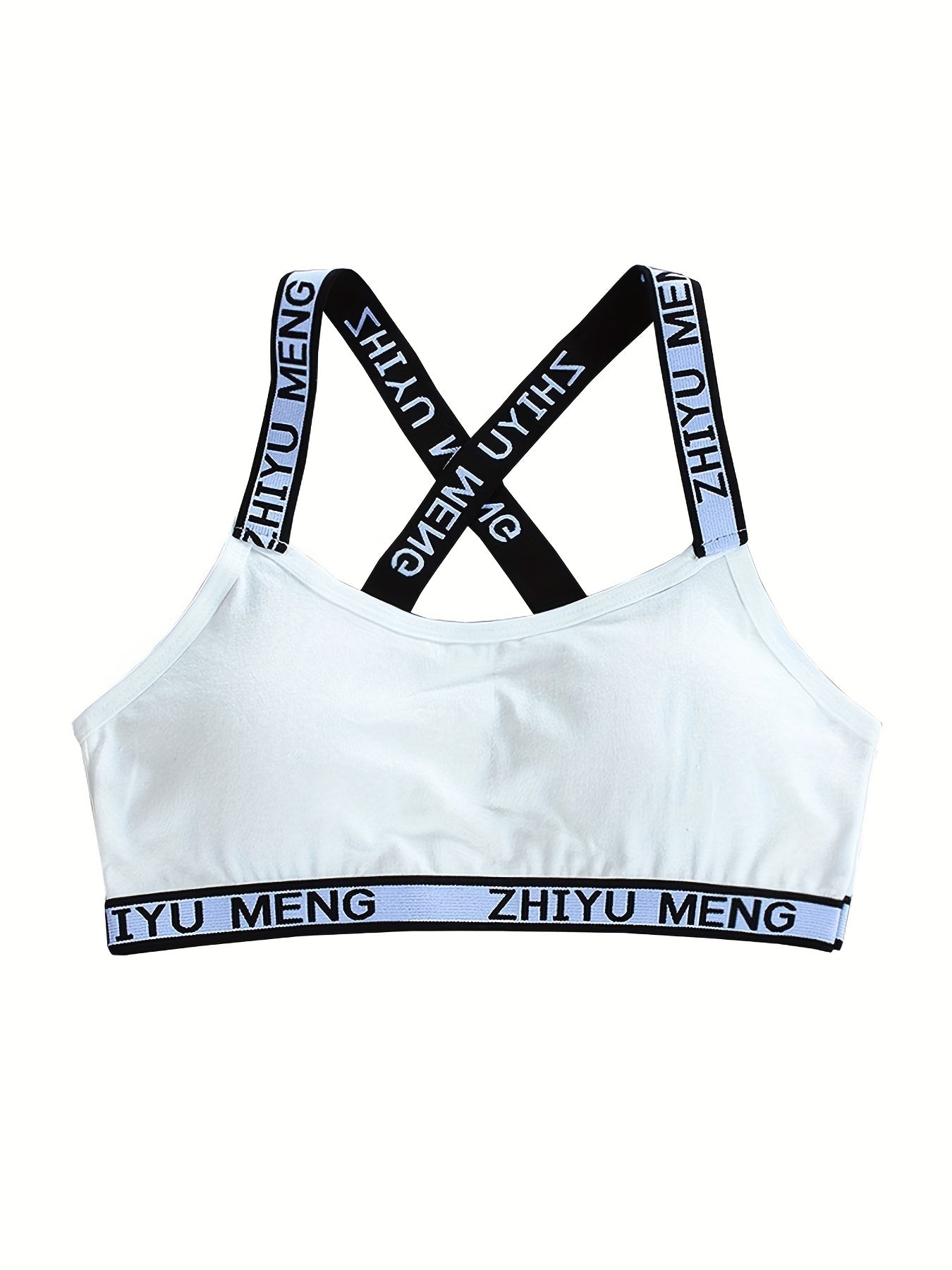 Girls Sports Bra Letter Print Cross Strap No Steel Ring Comfortable Underwear
