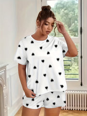 Heart Print Short Sleeve Pajama Set
