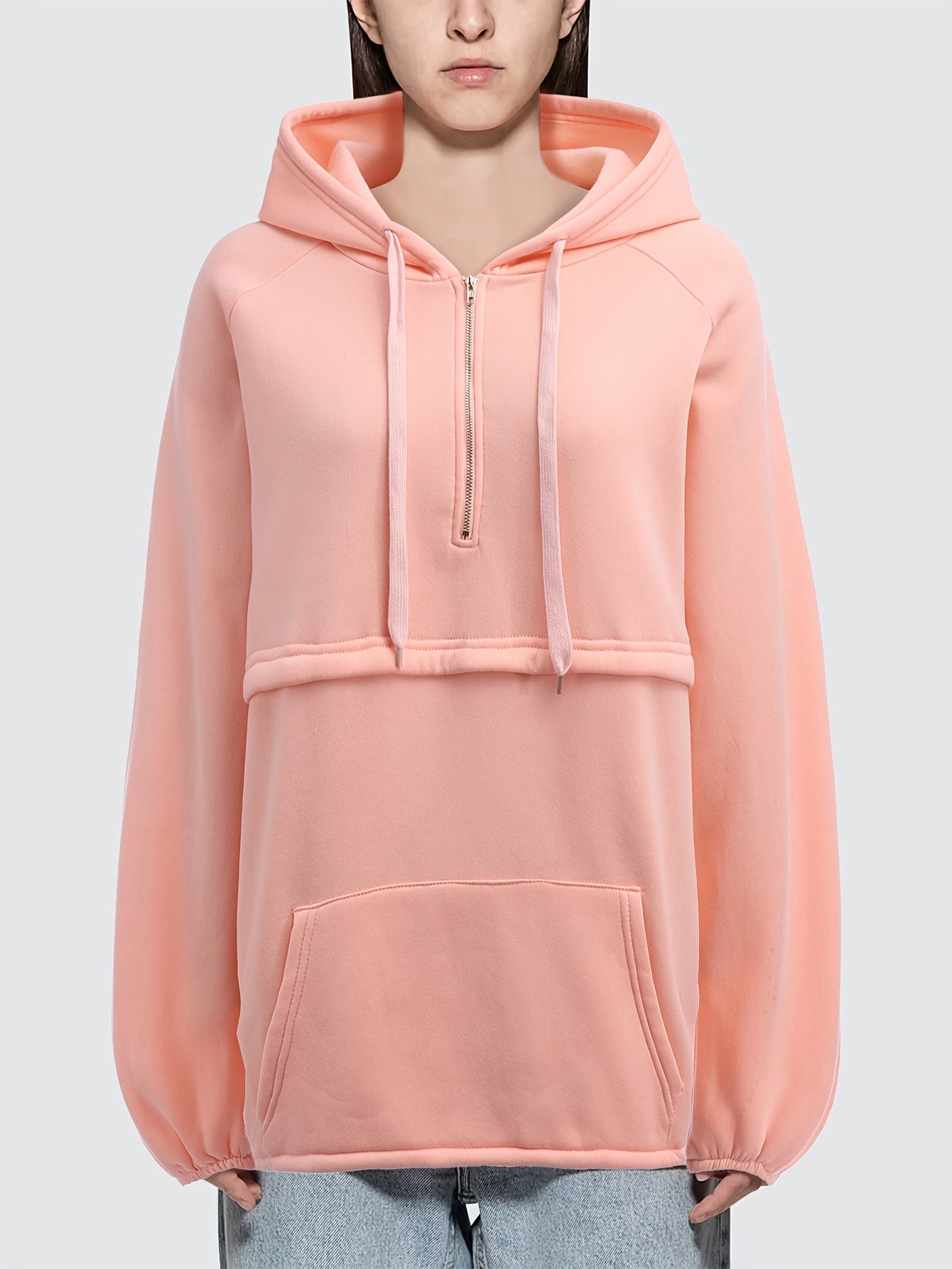 Casual Solid Zip Kangaroo Hoodie Long Sleeve Sweatshirt