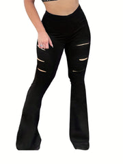 Casual Leggings Women's Plus Solid Ripped High Rise Skinny