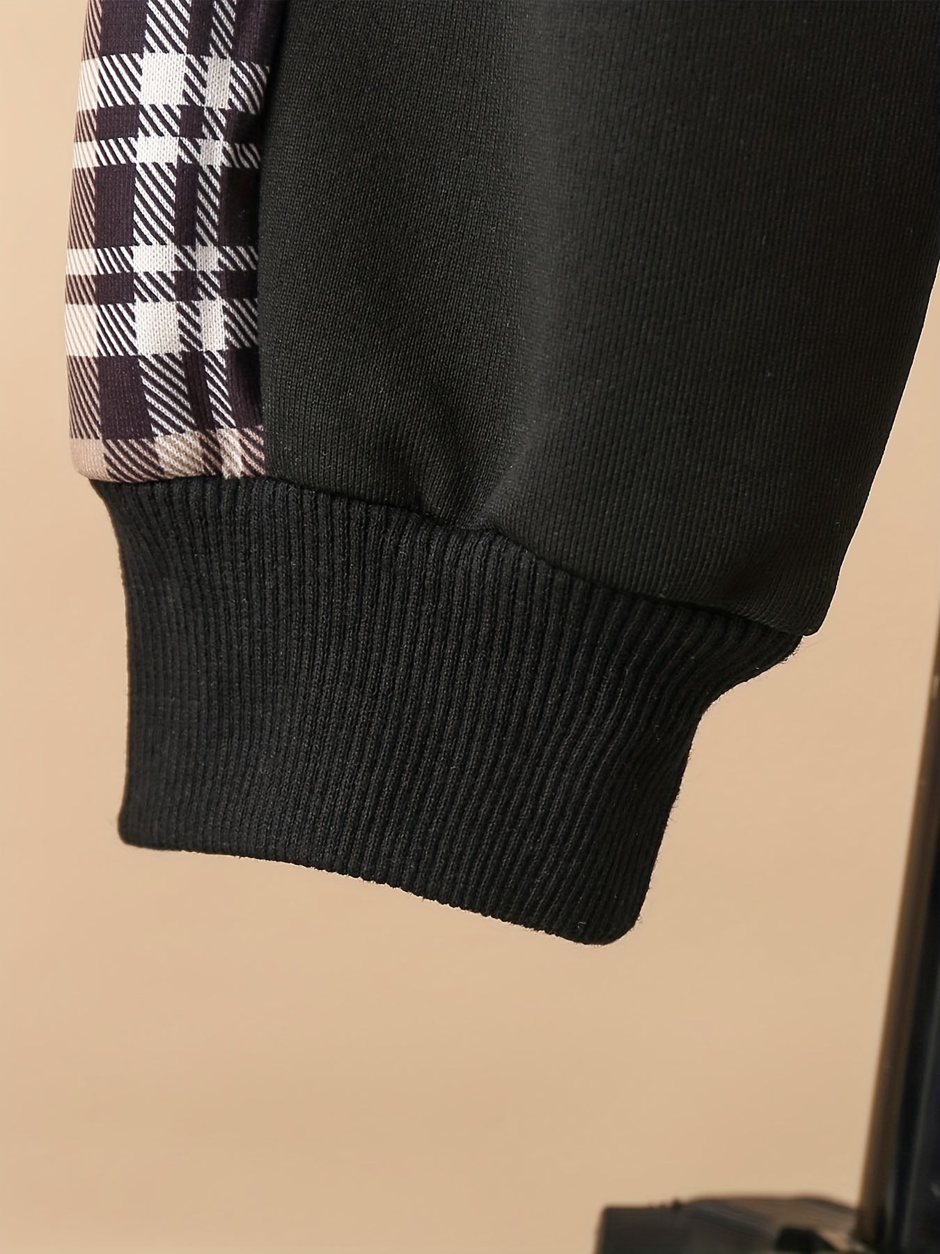 Boys Plaid Hooded Jacket & Patchwork Sweatpants Set