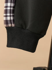 Boys Plaid Hooded Jacket & Patchwork Sweatpants Set