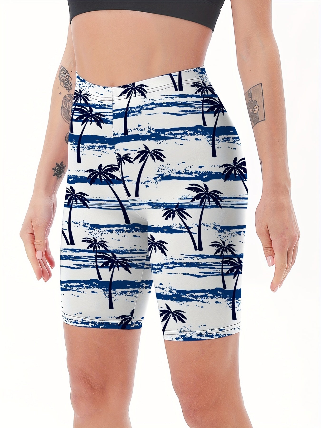 Women's Coconut Tree Pattern Skinny Shorts for Yoga Running Fitness