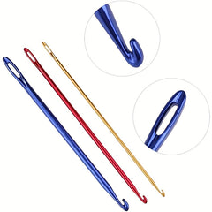 3pcs Afghan Tunisian Aluminum Crochet Hooks Knitting Needle With Eye