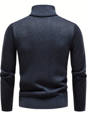 Men's Turtleneck Zip Knit Sweater with Pocket