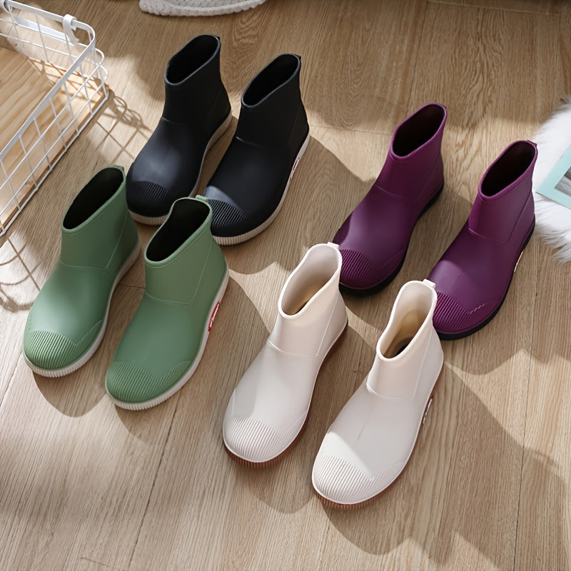 Waterproof Short Calf Slip On Rain Boots Women's Footwear