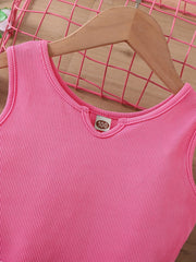 2pcs Toddler Girls Tank Top & Striped Shorts Set Summer Clothes