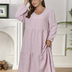 Solid Long Sleeve V Neck Midi Dress