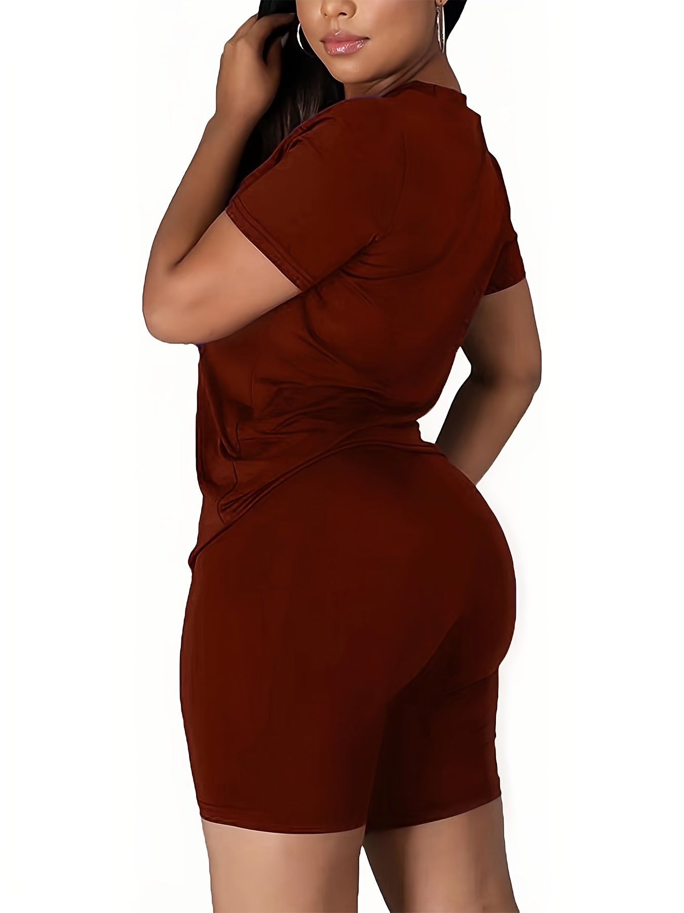 Queen Letter Print 2 Piece Set Crew Neck T shirt & Yoga Shorts