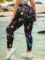 Splash Print High Rise Yoga Pants With Pockets