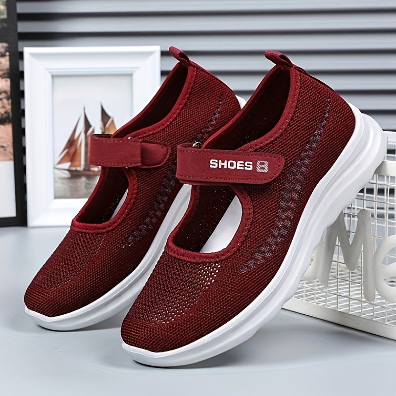 Women's Knitted Hook & Loop Casual Shoes Soft Sole Flat Shoes