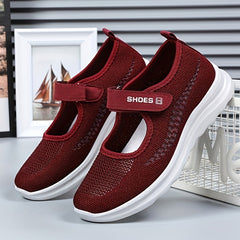 Women's Knitted Hook & Loop Casual Shoes Soft Sole Flat Shoes