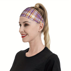 Signature Check Plaid Headband Purple Yellow Brown Beige Stretchy Headband