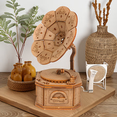 3D Wooden Puzzle Phonograph Music Box DIY Toy Desktop Decoration Or...