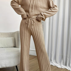 Solid Hoodie Set Stylish Drawstring Hoodie & High Waist Pants