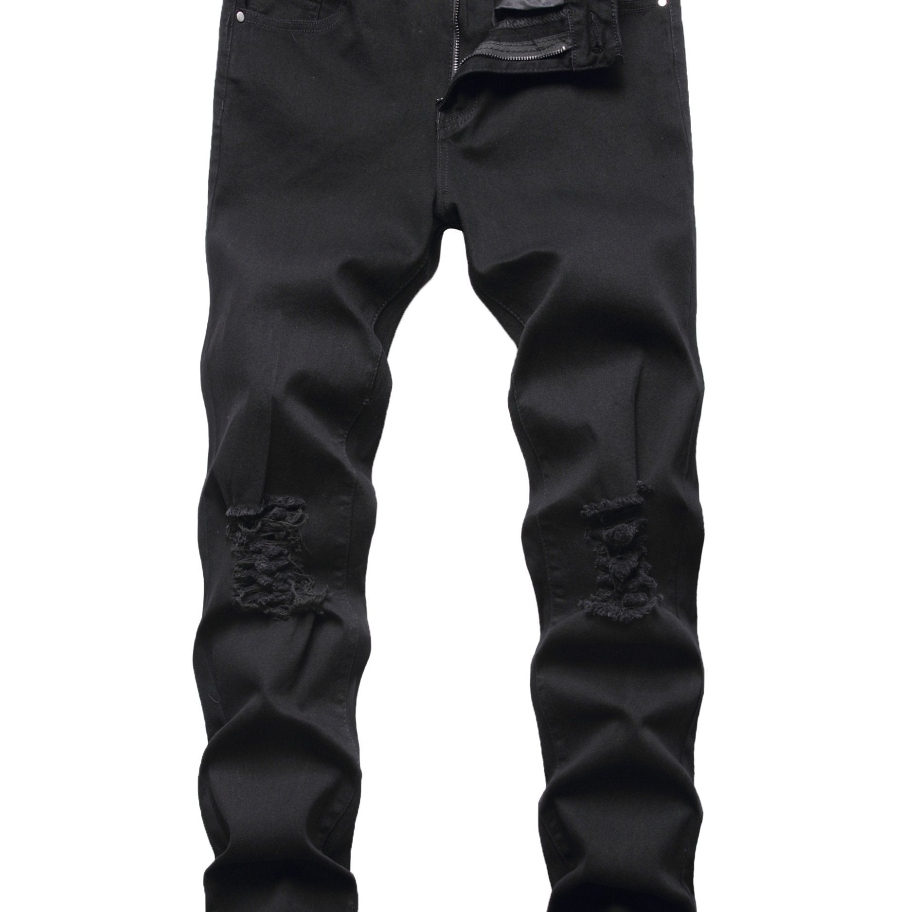 Men's Ripped Pencil Jeans Knee Rips Distressed Stretch Denim Pants