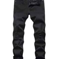 Men's Ripped Pencil Jeans Knee Rips Distressed Stretch Denim Pants
