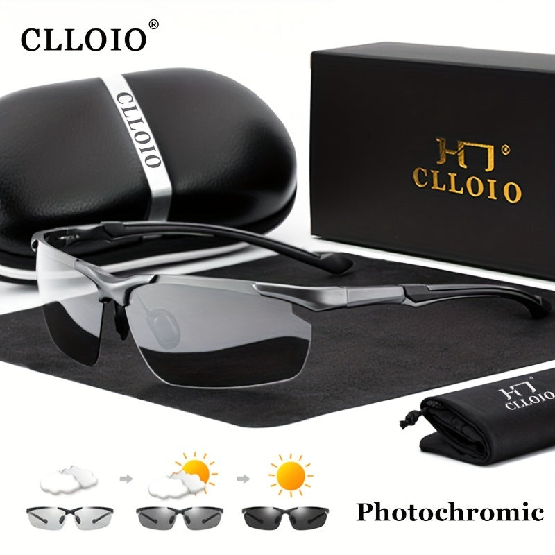 CLLOIO Polarized Photochromic Sunglasses Men's Rimless Night Driving Glasses